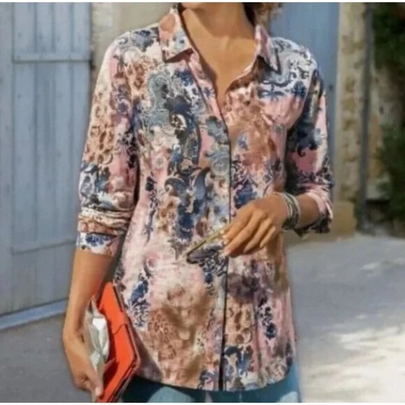 Soft Surroundings Top Womens Medium Wild Side Paisley Rhinestone Western Boho - Picture 1 of 7